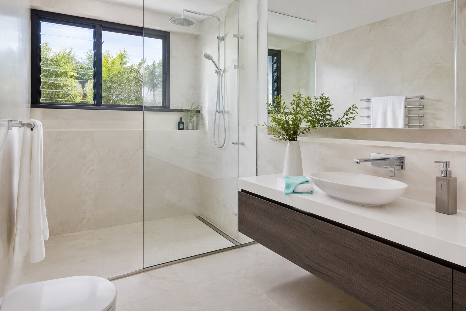 Freshly deep-cleaned contemporary Sydney bathroom